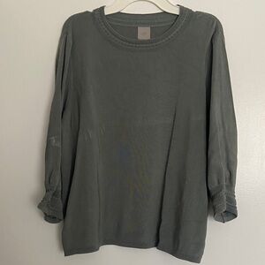 H&M Dusty Gray Teal Long Sleeve Knit Top with Decorative Trim